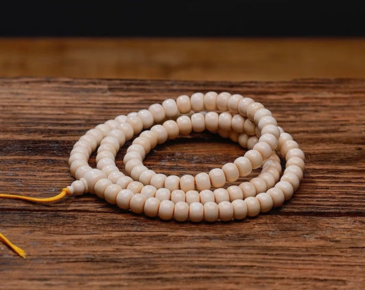 EverestArtStudios Natural Reclaimed Mammoth Ivory 108 Prayer Beads Bracelet & Mala Necklace, 8×6mm Handcrafted Buddhist Meditation Beads