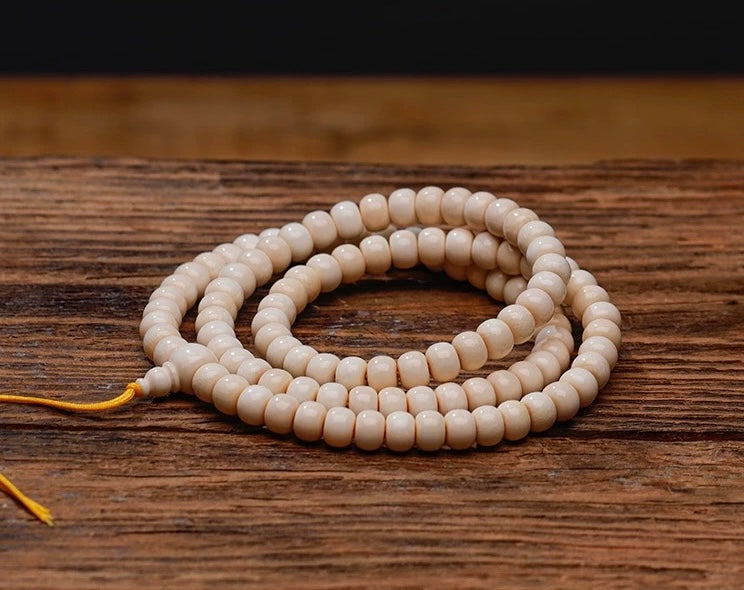 EverestArtStudios Natural Reclaimed Mammoth Ivory 108 Prayer Beads Bracelet & Mala Necklace, 8×6mm Handcrafted Buddhist Meditation Beads