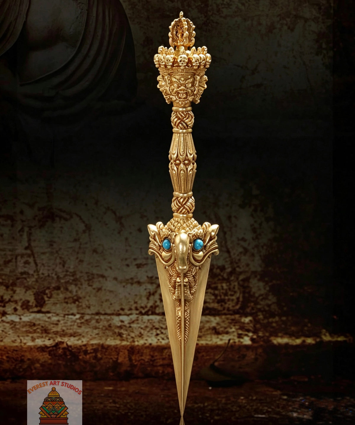 Handcrafted 8.5” Phurba Vajra Dagger Vintage Handmade Nepal Tibetan Pure Brass Amulet