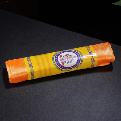 5 Colours Silk Tibetan Khata Scarf – Eight Auspicious Symbols, 300 cm × 41 cm (118” × 16”)