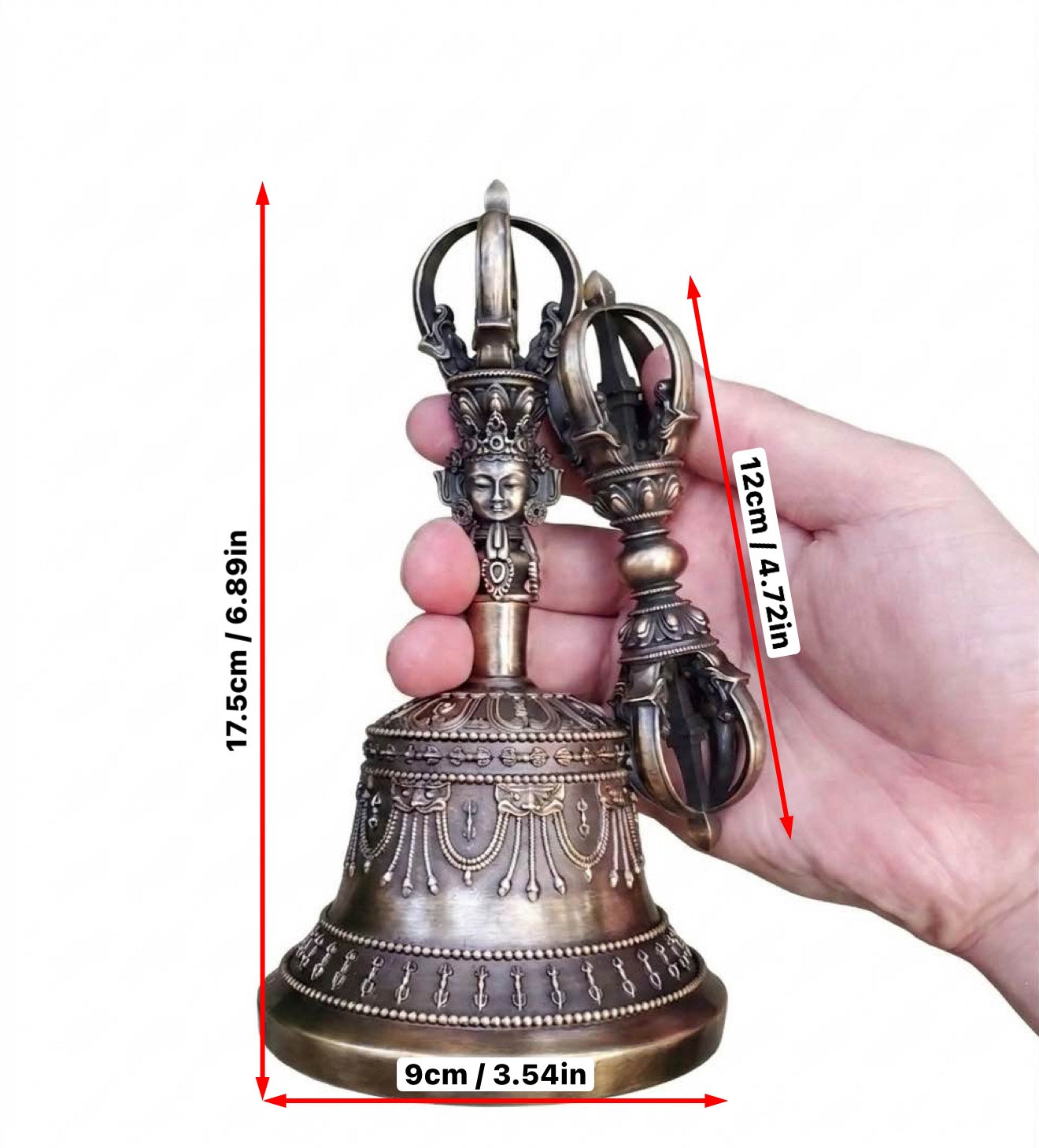 Brass Tibetan Vajra Bell & Dorje Set – Nepalese Handcrafted 5-Prong Ritual Bell