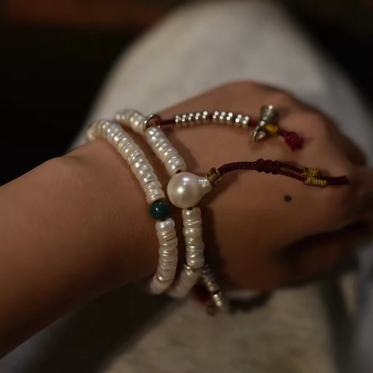 108 Freshwater Pearl Mala Bracelet – Tibetan Style Pearl Prayer Beads – Double Wrap Meditation Bracelet – Spiritual Jewelry for Women – Handheld Rosary