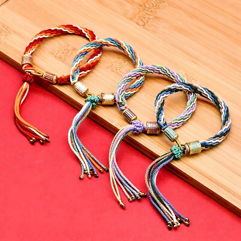 Buddha Stones Tibetan Enamel Colorful Tassel Rope Bracelet