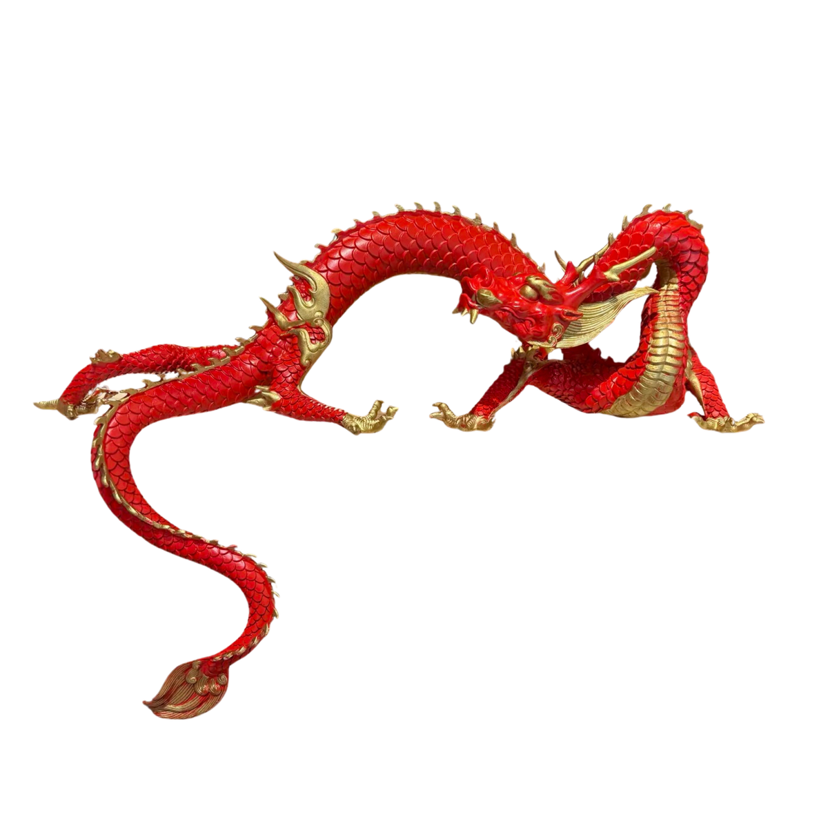 Handcrafted Red Brass Dragon Statue: Tibetan Feng Shui Decor