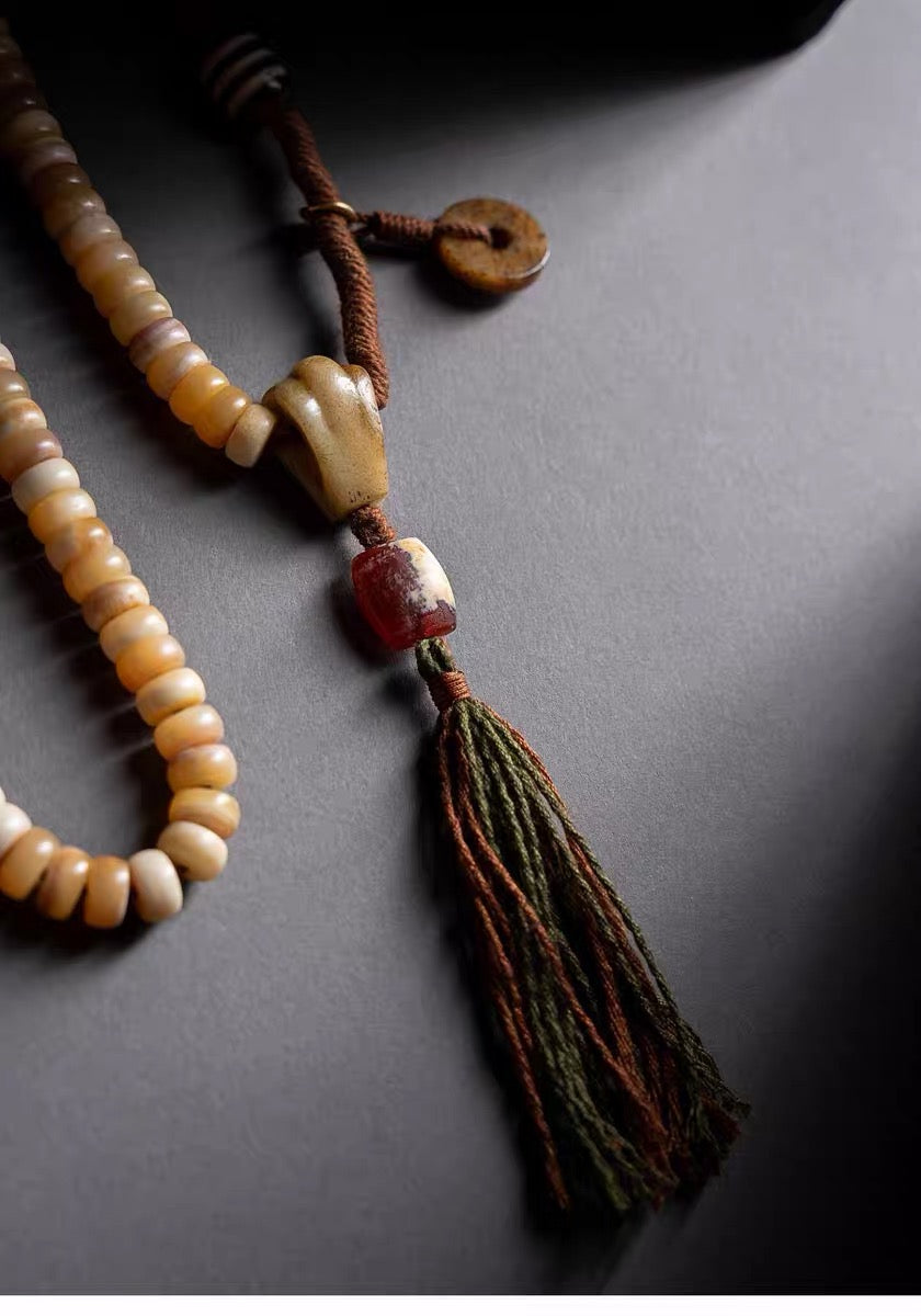 EverestArtStudios Original Tibetan-Inspired Horse Bone Mala Bracelet – Designer Meditation Beads | Handcrafted Bone Wrist Mala | Collectible Tibetan Style Bracelet