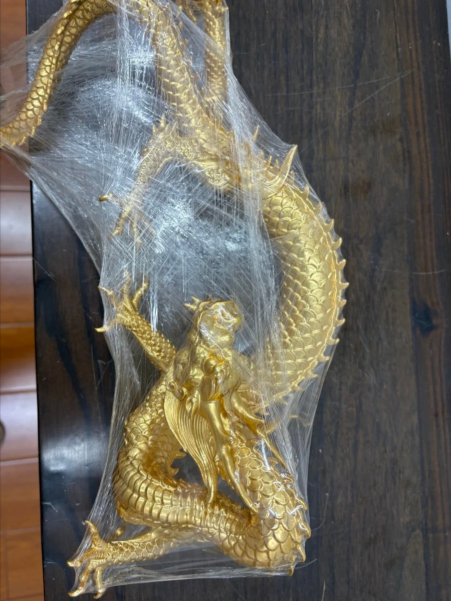 Handcrafted Golden Brass Dragon Statue: Tibetan Feng Shui Decor