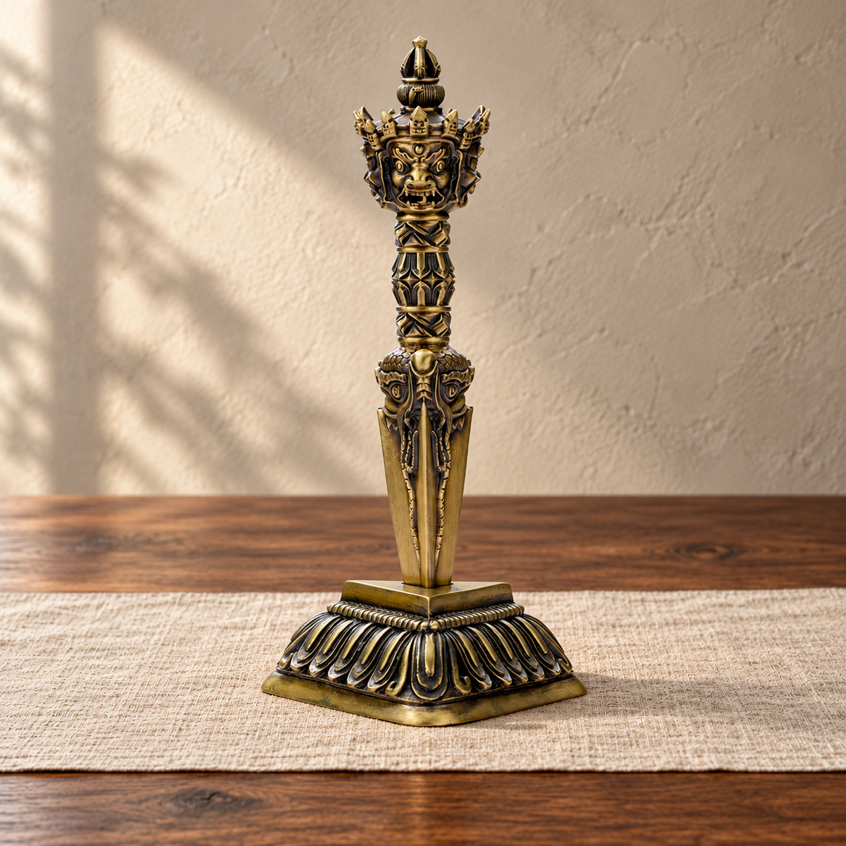 Phurba 15 cm, Antique Brass, With Stand