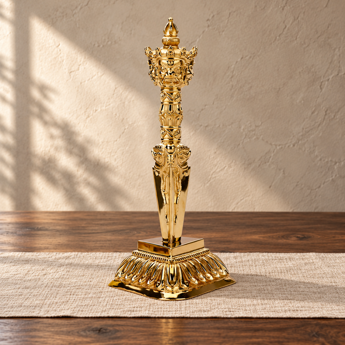 Phurba 20.5 cm, Polished Brass, With Stand