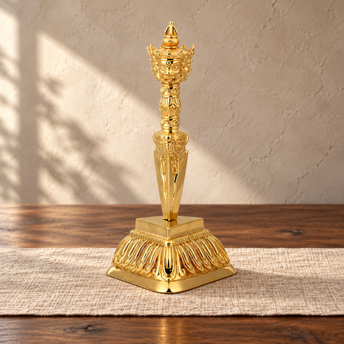 Classic Phurba 10 cm, Polished Brass, With Small Stand