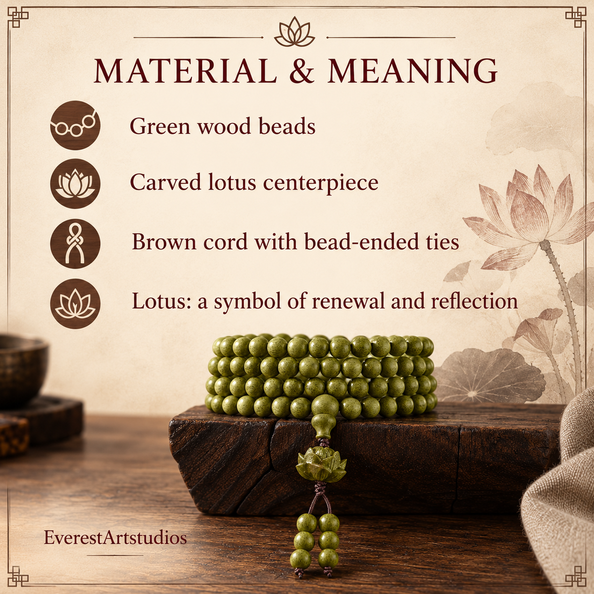 MATERIAL & MEANING — Green wood mala