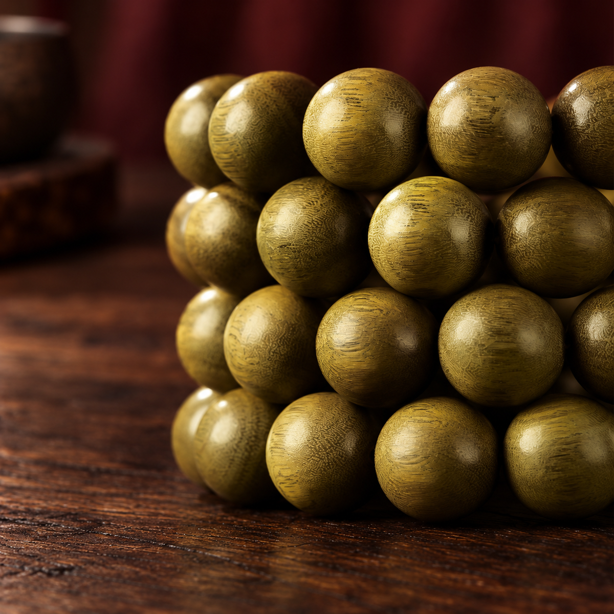 Green wood bead grain detail