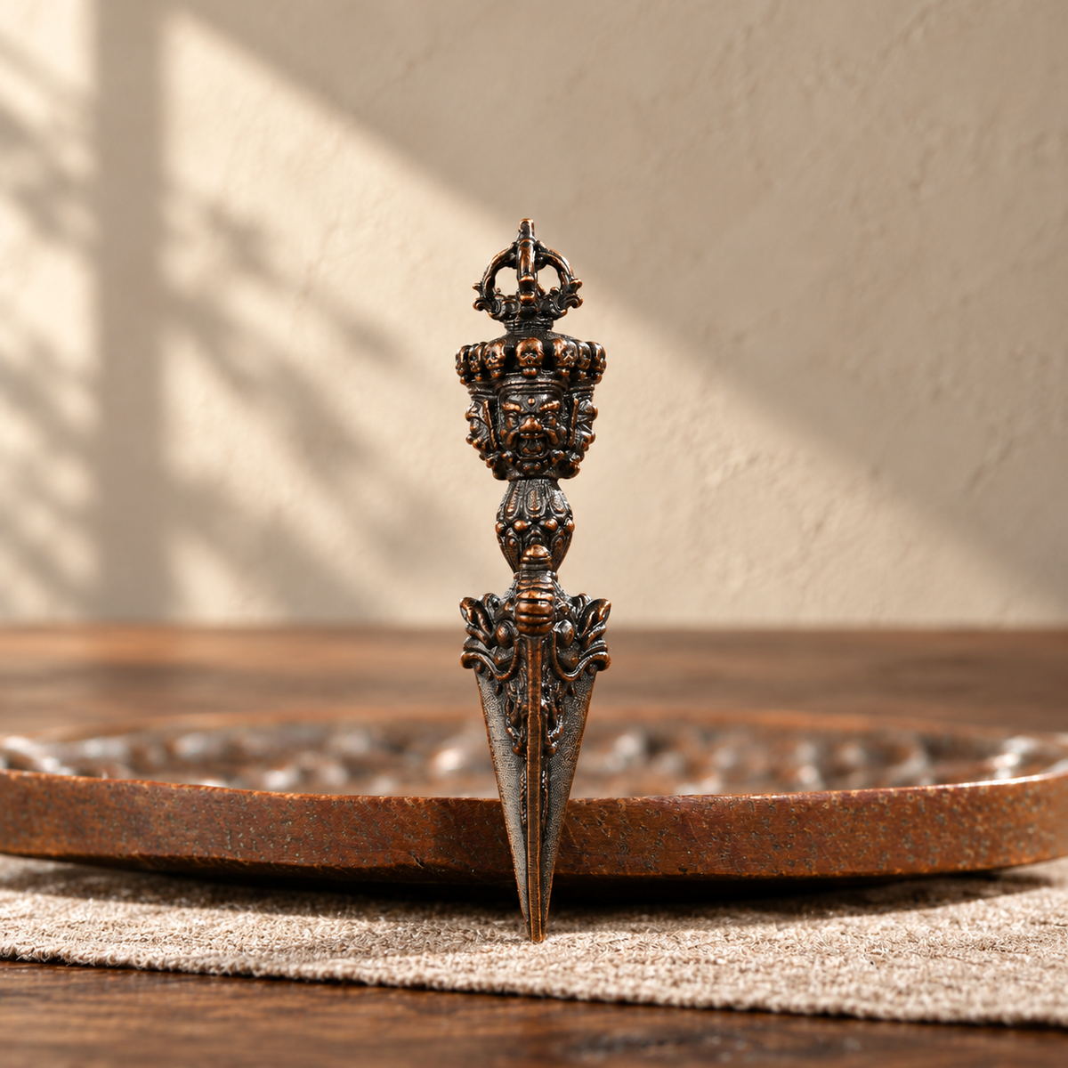 Miniature Phurba pendant, Antique Red Copper