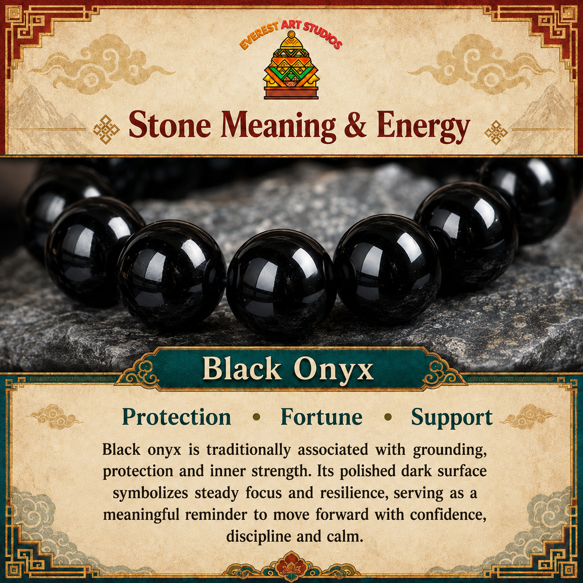 Everest Art Studios black onyx information graphic