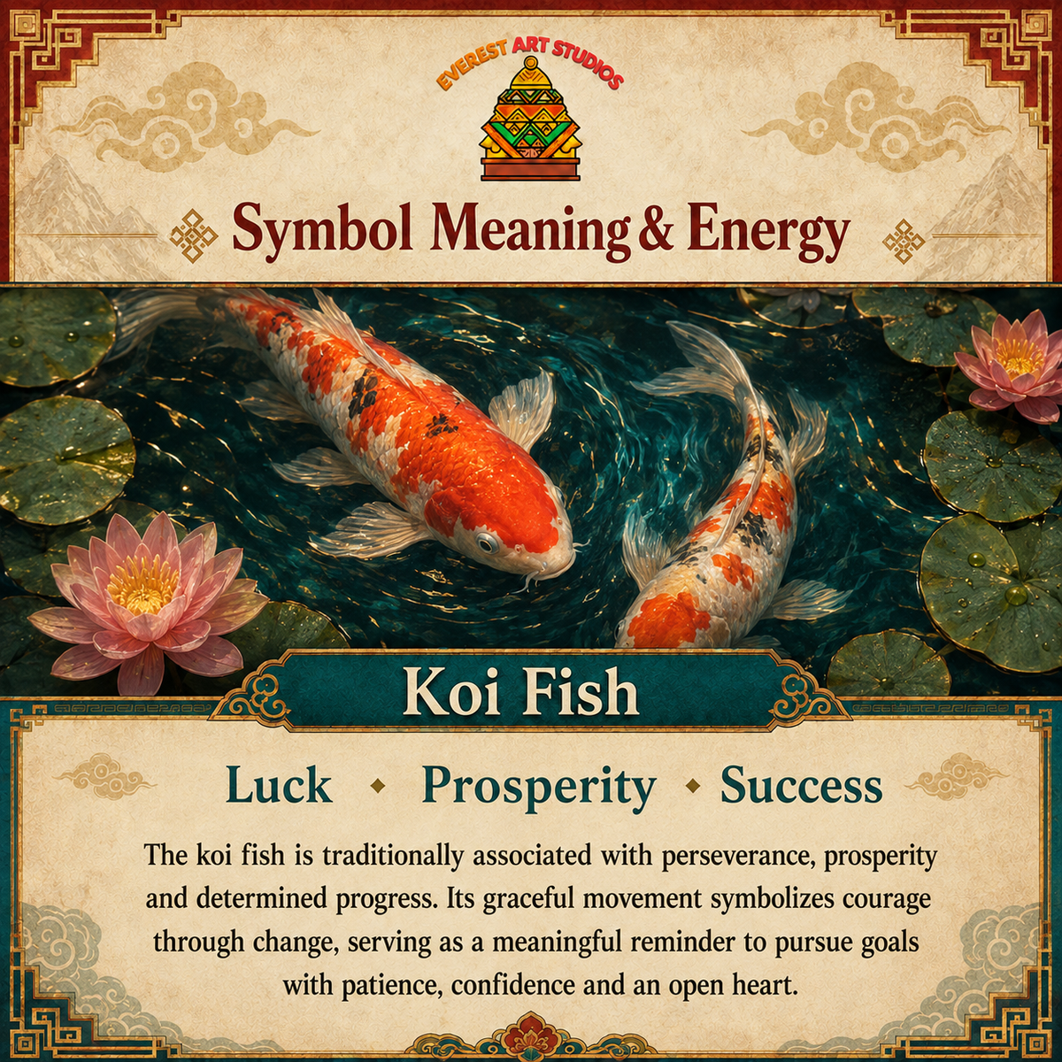 Everest Art Studios koi fish information graphic