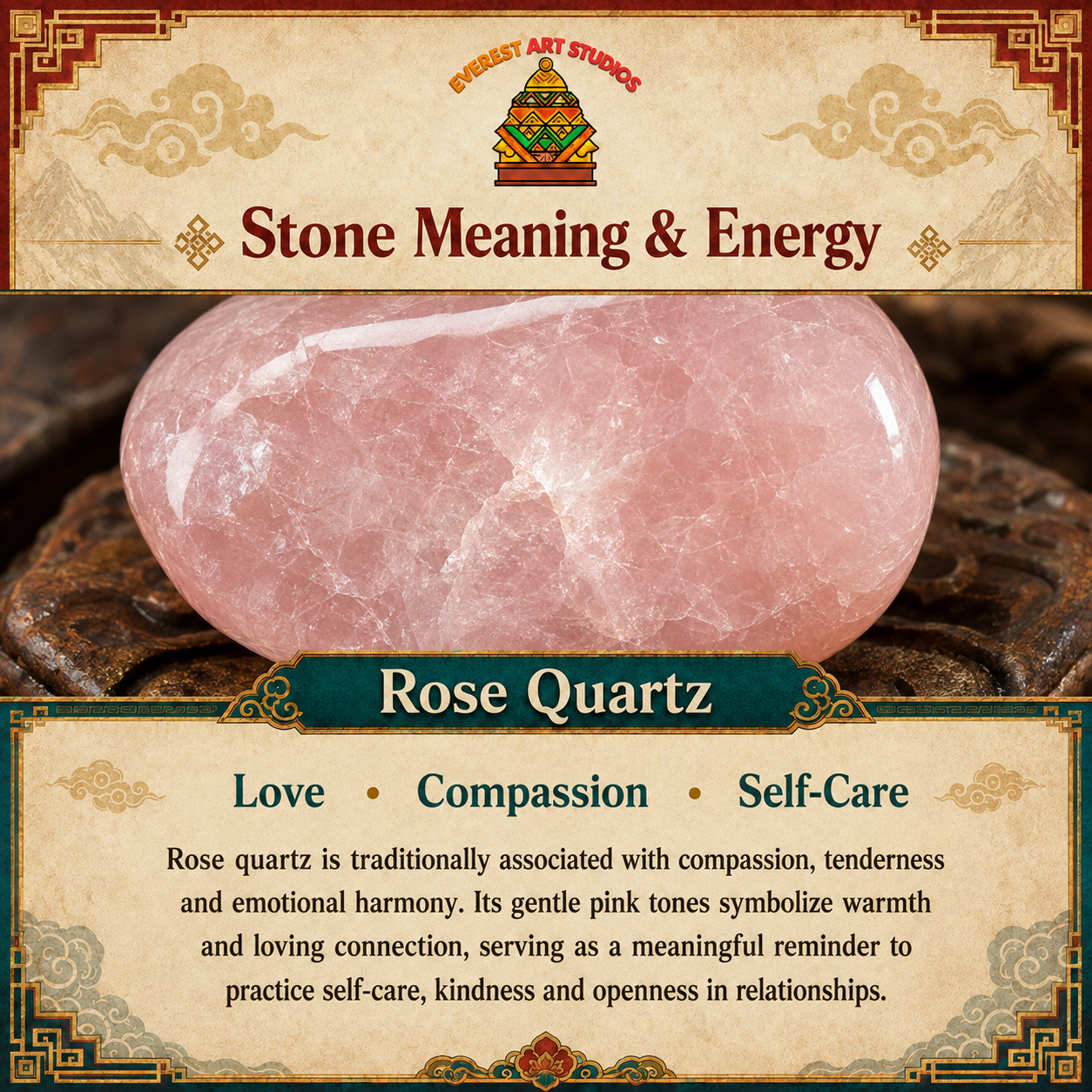 Everest Art Studios rose quartz information graphic