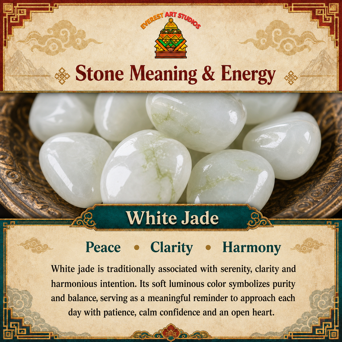 Everest Art Studios white jade information graphic