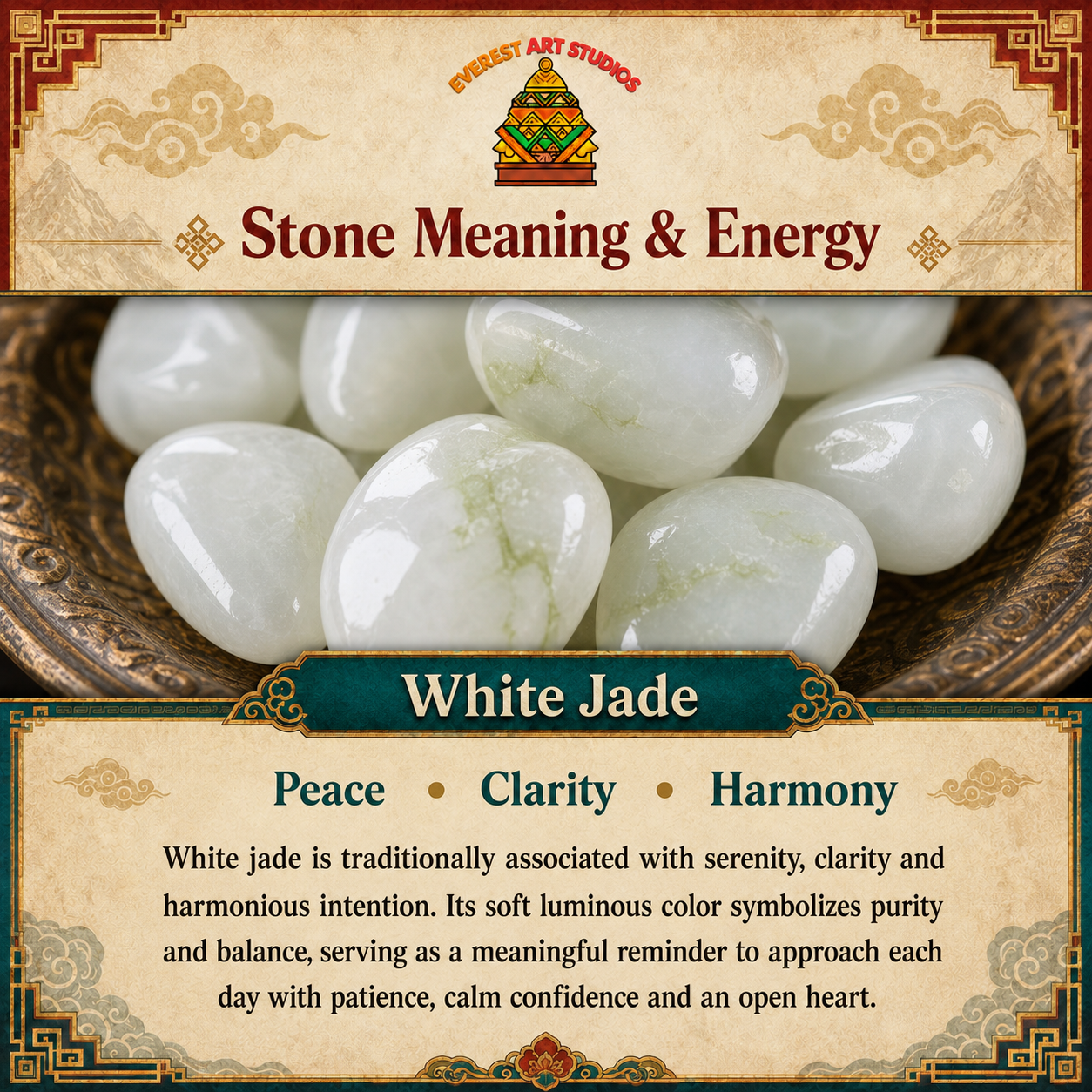 Everest Art Studios white jade information graphic