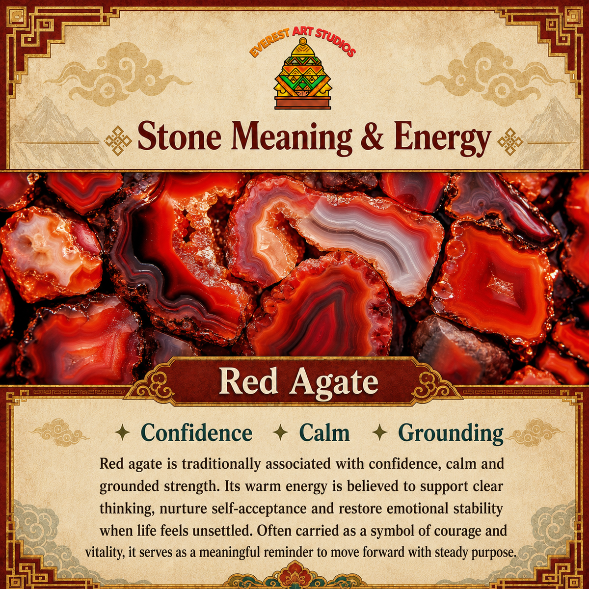 Everest Art Studios Red Agate stone meaning and energy
