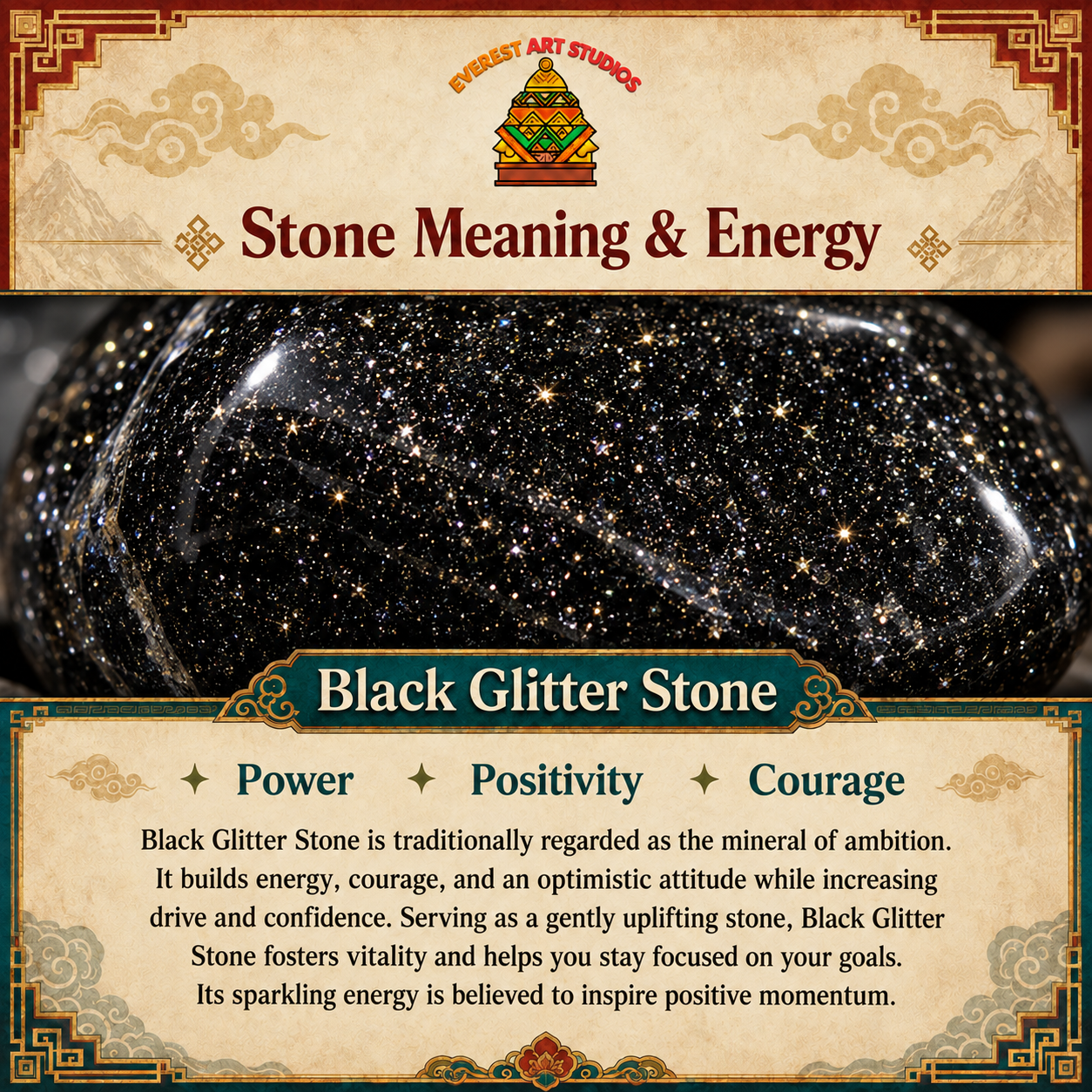 EverestArtstudios Black Glitter Stone