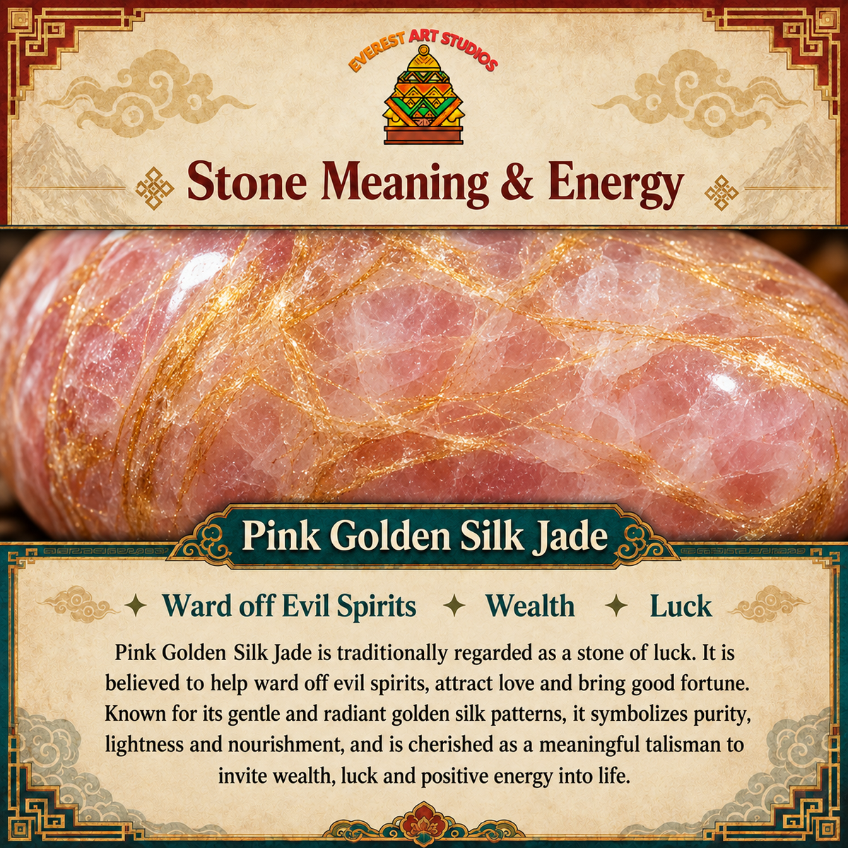 EverestArtstudios Pink Golden Silk Jade