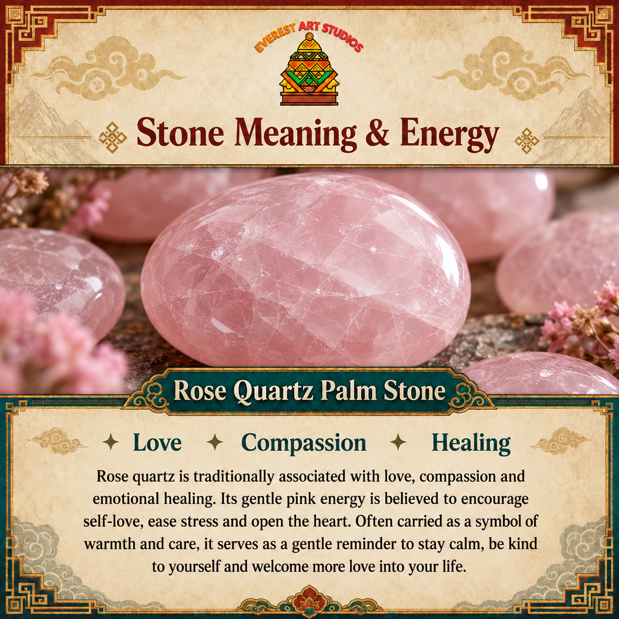 EverestArtstudios Rose Quartz Palm Stone
