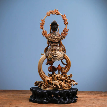 EverestArtStudios Natural Reclaimed Mammoth Ivory Water Moon Guanyin Avalokiteshvara Statue, Hand Carved Bodhisattva Sculpture, Buddhist Altar Decor, Collectible Art