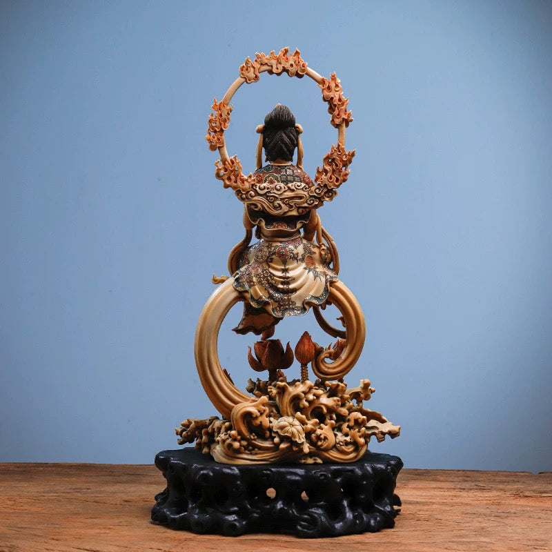 EverestArtStudios Natural Reclaimed Mammoth Ivory Water Moon Guanyin Avalokiteshvara Statue, Hand Carved Bodhisattva Sculpture, Buddhist Altar Decor, Collectible Art