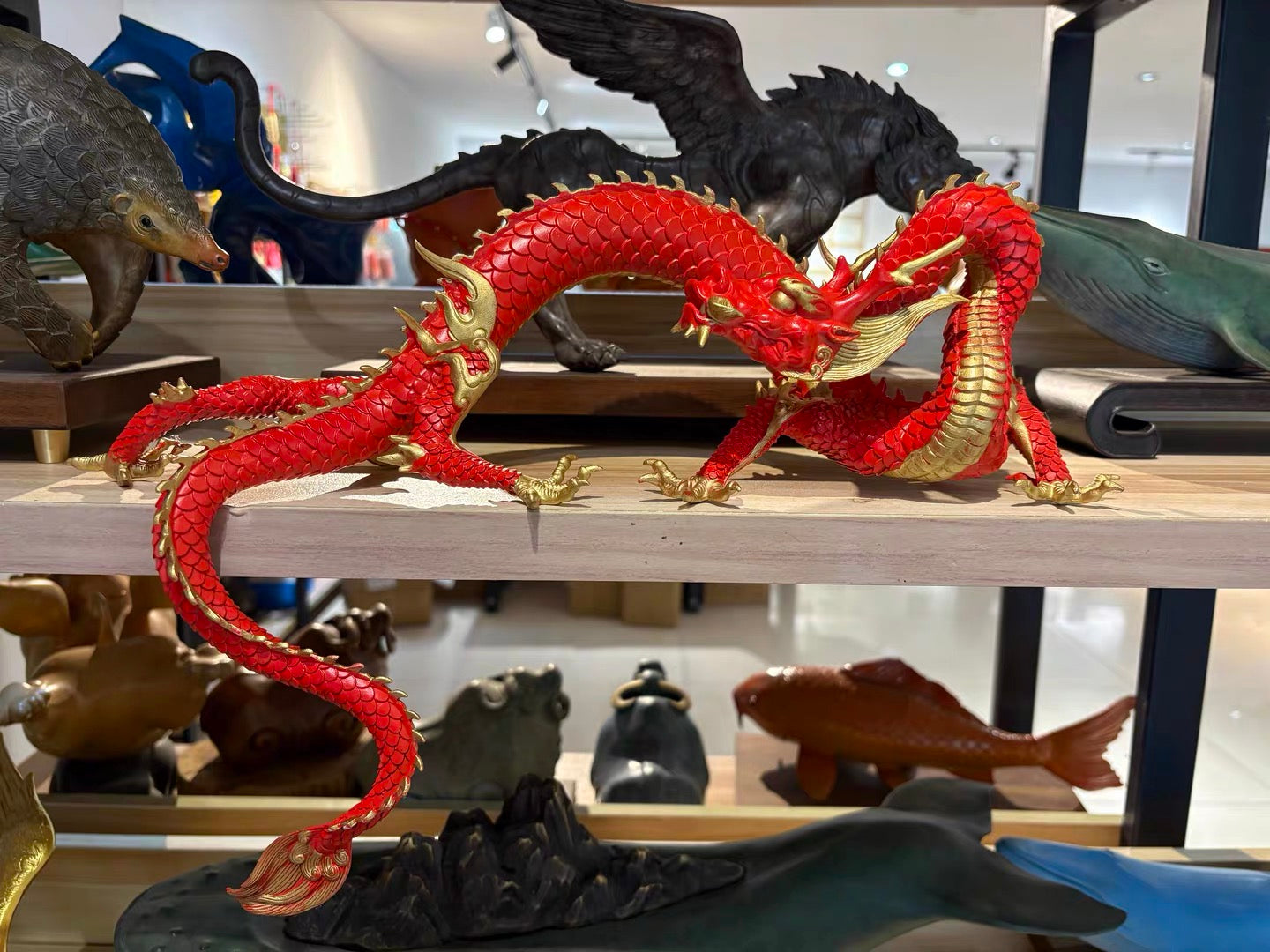 EverestArtStudios Multicolor Handcrafted Brass Dragon Statue: Tibetan Feng Shui Decor