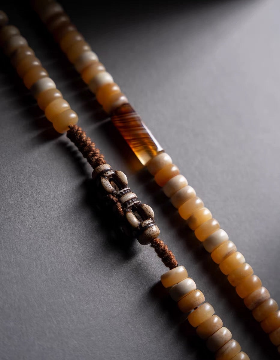 EverestArtStudios Original Tibetan-Inspired Horse Bone Mala Bracelet – Designer Meditation Beads | Handcrafted Bone Wrist Mala | Collectible Tibetan Style Bracelet