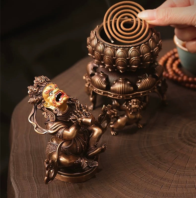 Handmade Purple Copper Vajra Incense Burner, Chinese Zen Meditation Incense Holder for Sandalwood & Agarwood, Tea Ceremony Decor