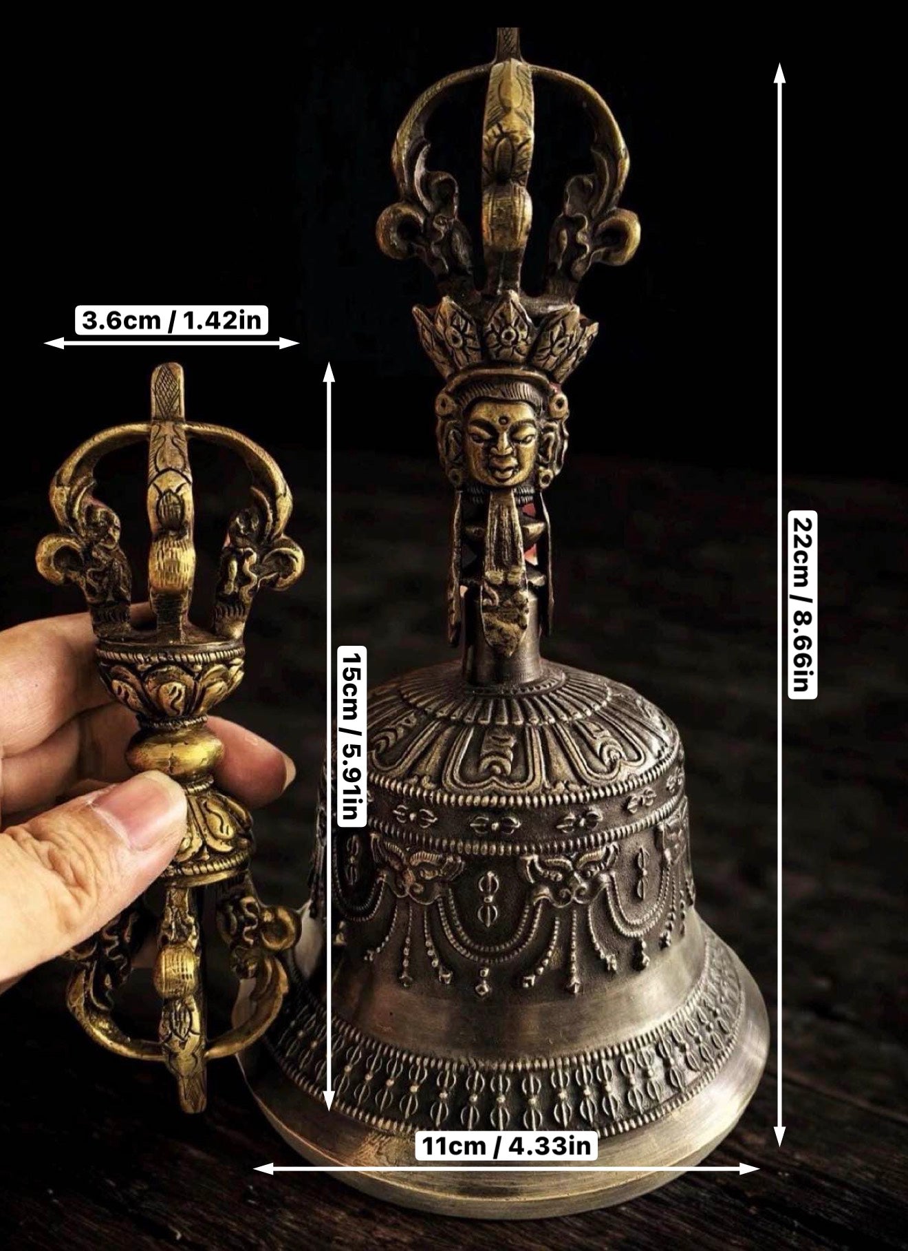 Super Large Handcrafted Brass Vajra Bell & Dorje Set: Tibetan Buddhist Decor