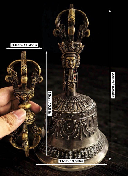 Super Large Handcrafted Brass Vajra Bell & Dorje Set: Tibetan Buddhist Decor