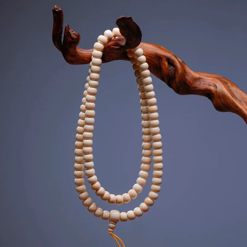 EverestArtStudios Natural Reclaimed Mammoth Ivory 108 Prayer Beads Bracelet & Mala Necklace, 8×6mm (0.31 × 0.24 inches) Handcrafted Buddhist Meditation Beads