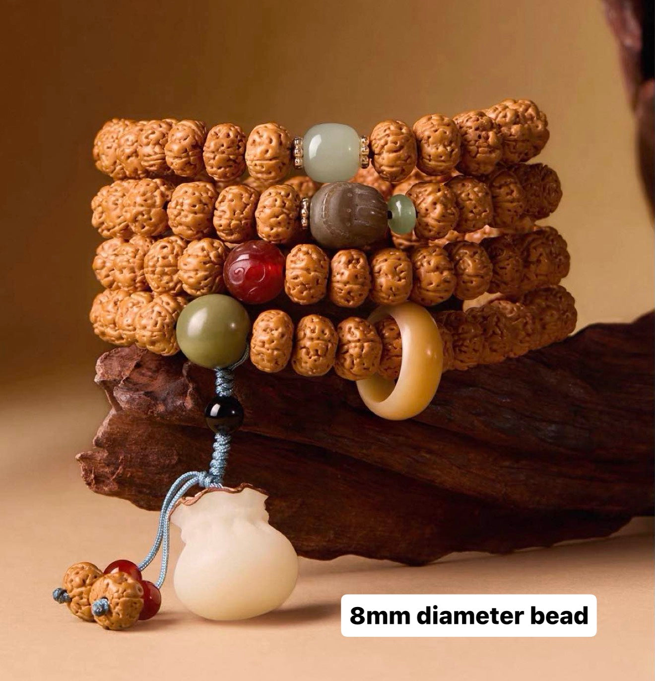 EverestArtStudios Natural Vajra Bodhi Seed Mala Necklace / Bracelet – 108 Beads (8mm)