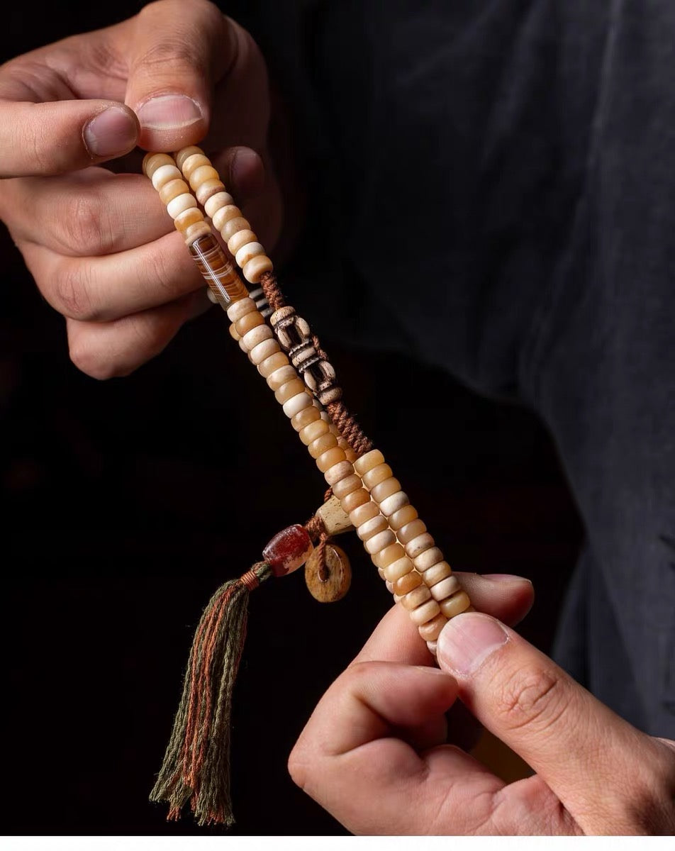 EverestArtStudios Original Tibetan-Inspired Horse Bone Mala Bracelet – Designer Meditation Beads | Handcrafted Bone Wrist Mala | Collectible Tibetan Style Bracelet