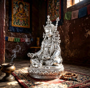 Multiple Statues Guru Rinpoche Tibetan Buddhist Buddha, Silver Plated White Copper Guru Rinpoche Figurine, Altar Shrine Meditation Decor