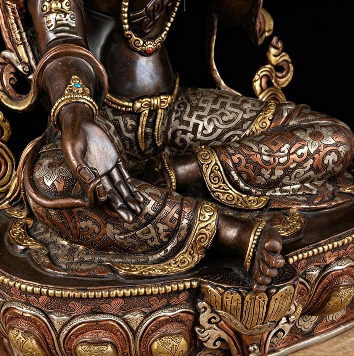 14 Inch Green Tara Statue, Nepalese Handmade Copper Gilt Silver Tara, Tibetan Buddhist Goddess, Feng Shui Altar Decor, Healing Mother Buddha