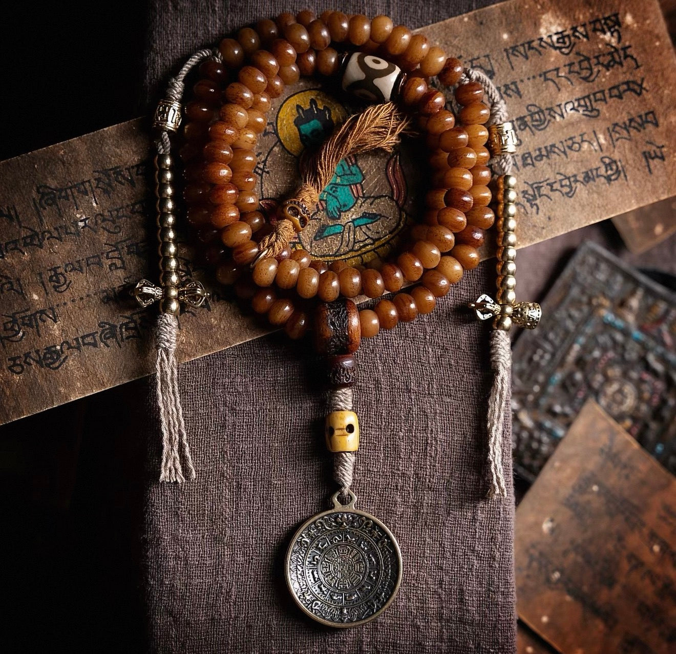 Handcrafted 108 Beads Yak Bone Mala Bracelet: Tibetan Prayer Beads, Spiritual Jewelry