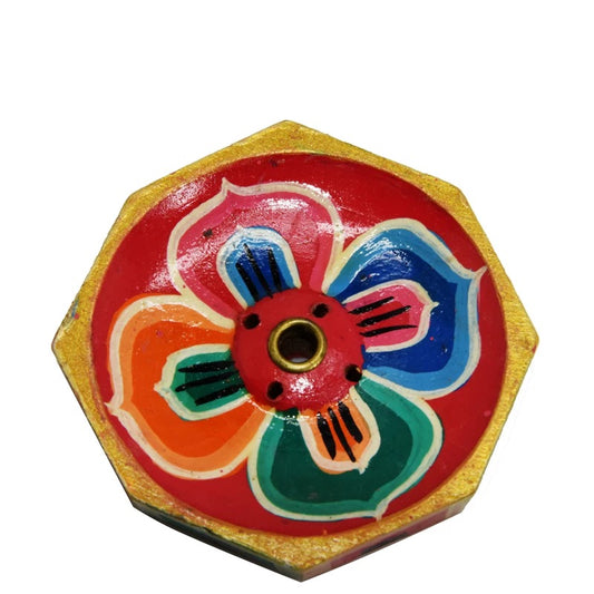 Handcrafted Nepalese Painted Wooden Incense Holder | Tibetan & Stick Incense Burner | Round Altar Base | 3 Variations