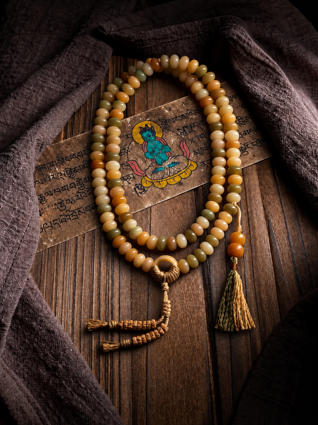 EverestArtStudios – Natural White Bodhi Root 108 Mala Beads | Tibetan Buddhist Prayer Necklace | Handcrafted Spiritual Mala