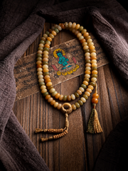 EverestArtStudios – Natural White Bodhi Root 108 Mala Beads | Tibetan Buddhist Prayer Necklace | Handcrafted Spiritual Mala