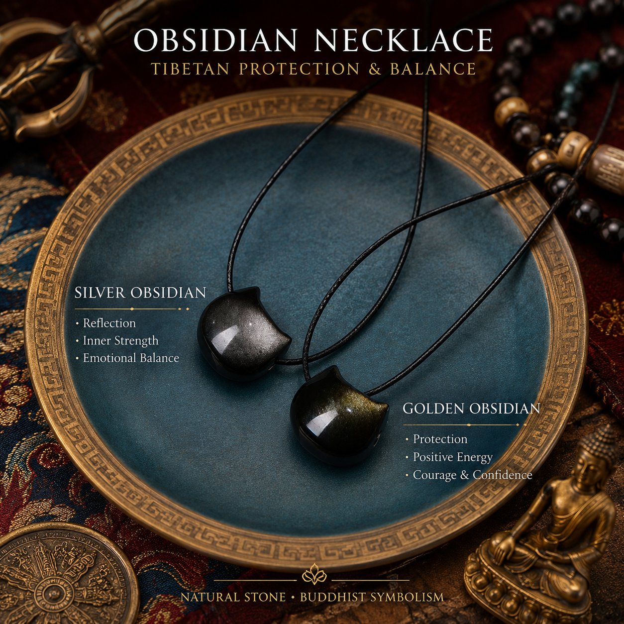 EverestArtStudios Gold Sheen Obsidian Silver Sheen Obsidian Lovely Paw Lucky Cat Protection Bracelet
