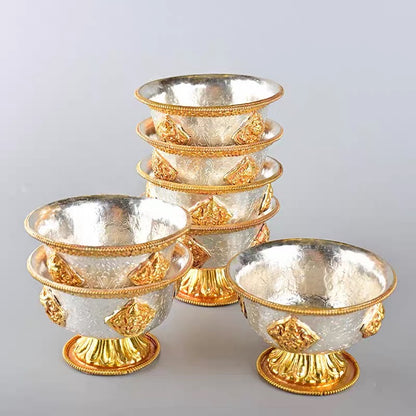 Handcrafted Nepalese Gilded Brass Offering Bowl Tibetan Buddhist Water Cup for Altar Rituals