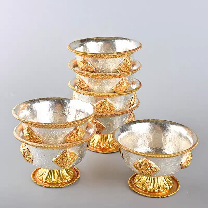Handcrafted Nepalese Gilded Brass Offering Bowl Tibetan Buddhist Water Cup for Altar Rituals