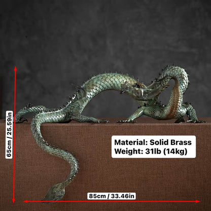 LARGE Handcrafted Brass Dragon Statue: Tibetan Feng Shui Decor