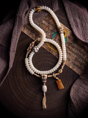 EverestArtStudios – 108 Bead Tibetan Prayer Bracelet – White Jade Bodhi Seed Mala
