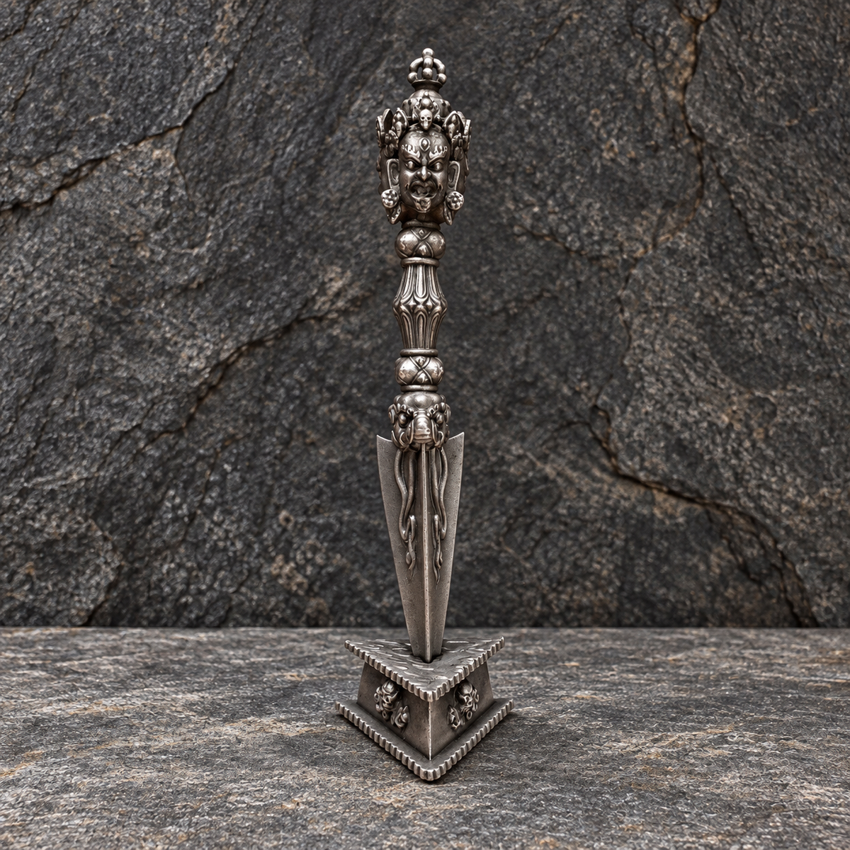 Iron Three-Face Phurba, 9.06 in / 23 cm, with Optional Stand — image 2