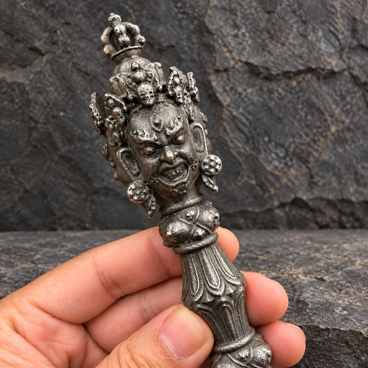Iron Three-Face Phurba, 9.06 in / 23 cm, with Optional Stand — image 3