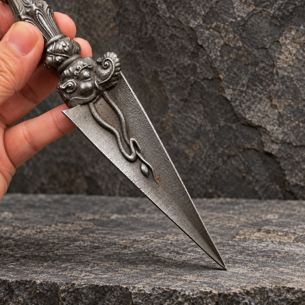 Iron Three-Face Phurba, 9.06 in / 23 cm, with Optional Stand — image 4