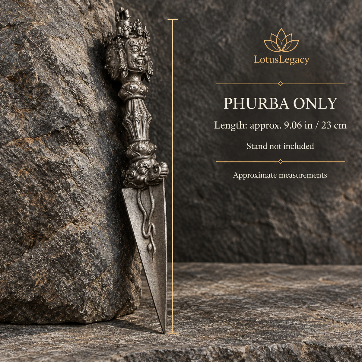 Iron Three-Face Phurba, 9.06 in / 23 cm, with Optional Stand — image 6